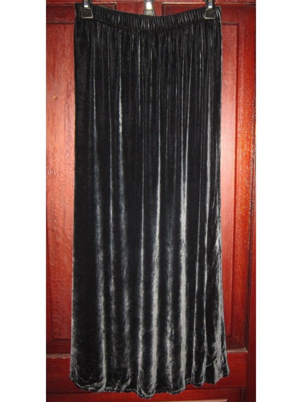 Eileen Fisher NY S Silk Velvet Maxi Skirt Long Dark Blue Elastic Waist Vintage
